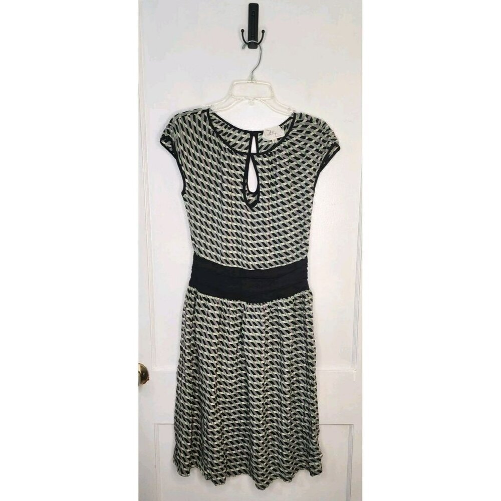 Vintage Milly of New York Geometric Print Silk Dress Sz 6 Keyhole Cap Sleeve